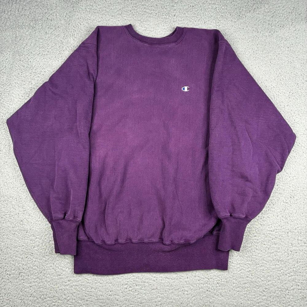 Vintage‎ Champion Reverse Weave Sweatshirt XL Fits Large Logo Purple 90s USA